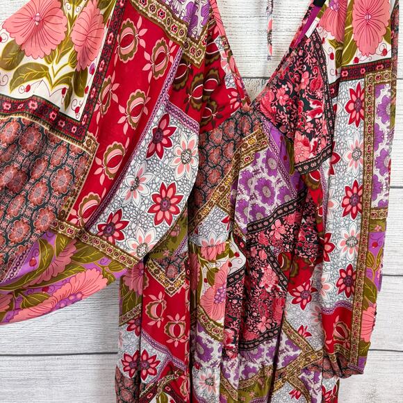 Aakaa Women's Floral Purple Red Boho Long Sleeve Dress Size 3X - Picture 4 of 8